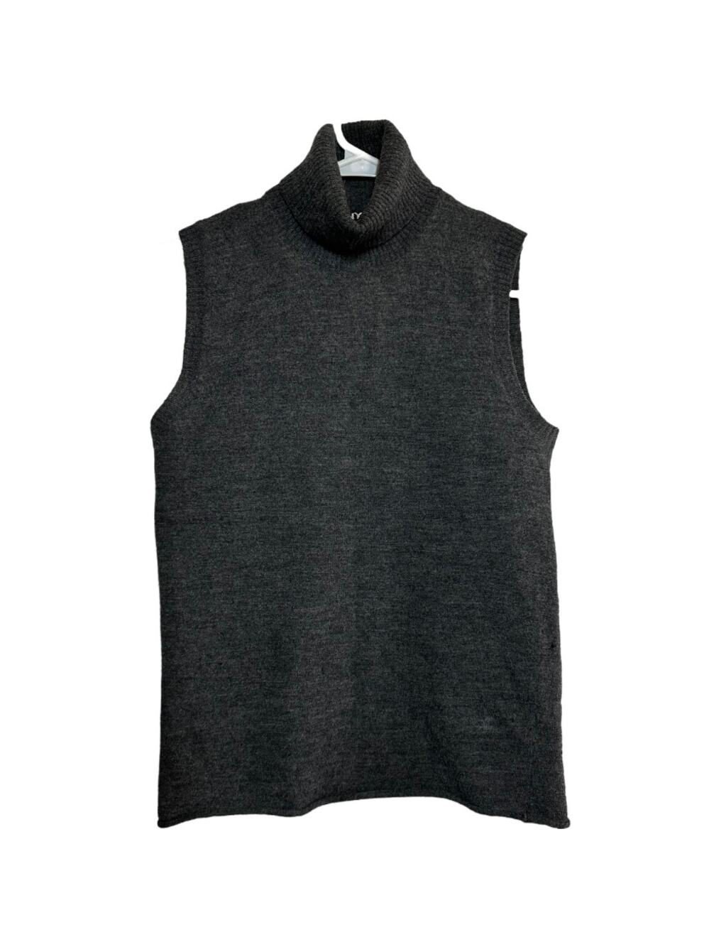 VTG DKNY Turtleneck Sweater 100% Wool Y2K Sleeveless Ribbed Knitted Gray S/P
